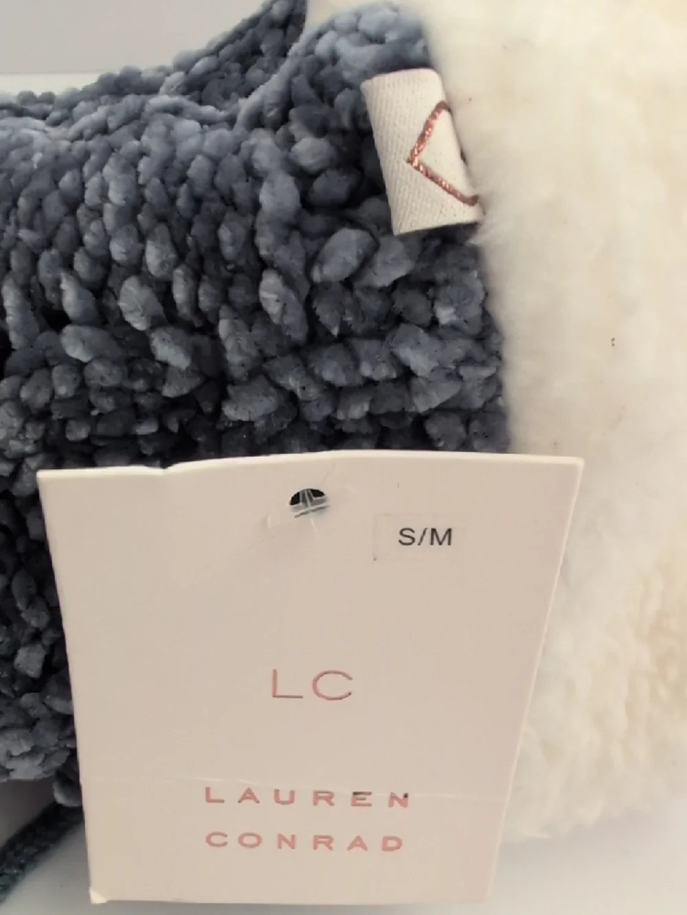 LC Lauren Conrad Plush Cable-Knit Slipper Sock in Charcoal Blue NWT